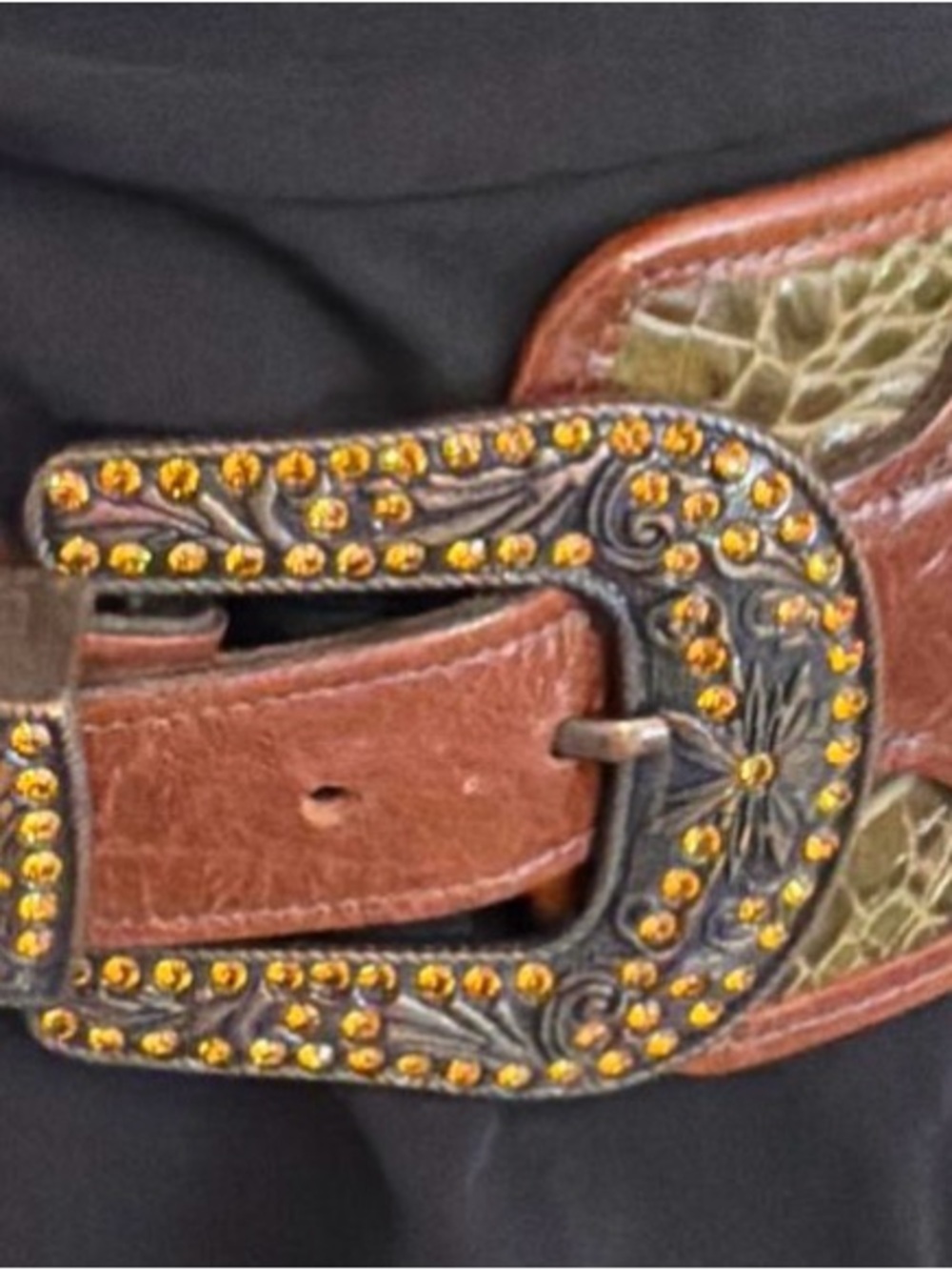 Kurtmen leather alligator belt studs crystals turquoise cross statement belt - Picture 7 of 16